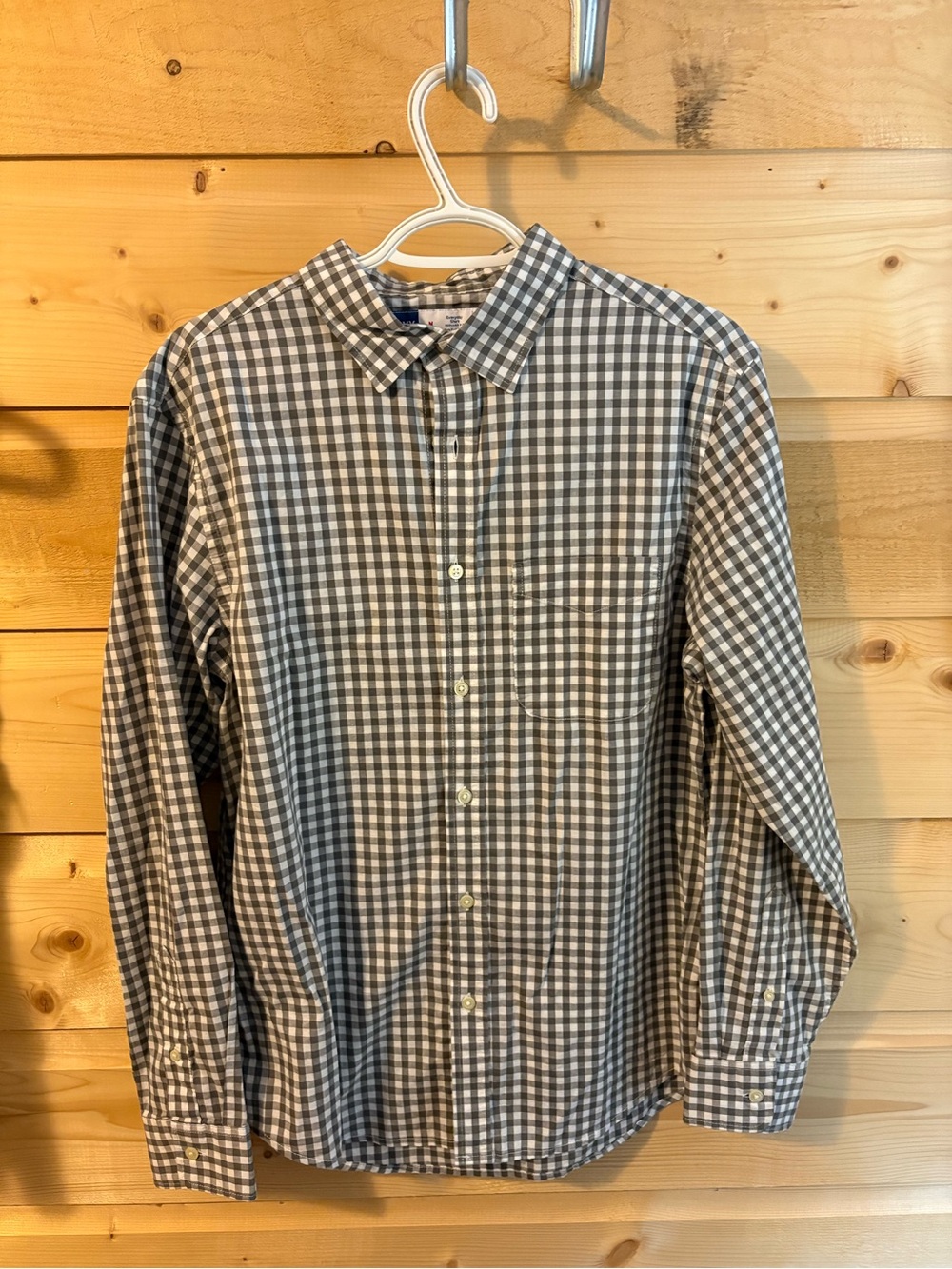 Old Navy Gray and White Gingham Button-Down Shirt